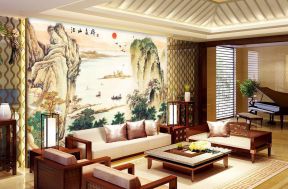 壁纸沙发背景墙 新中式风格家居设计