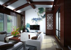 新中式别墅客厅设计 背景墙画