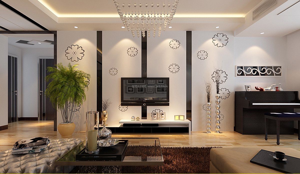现代时尚简约家装客厅电视墙设计效果图