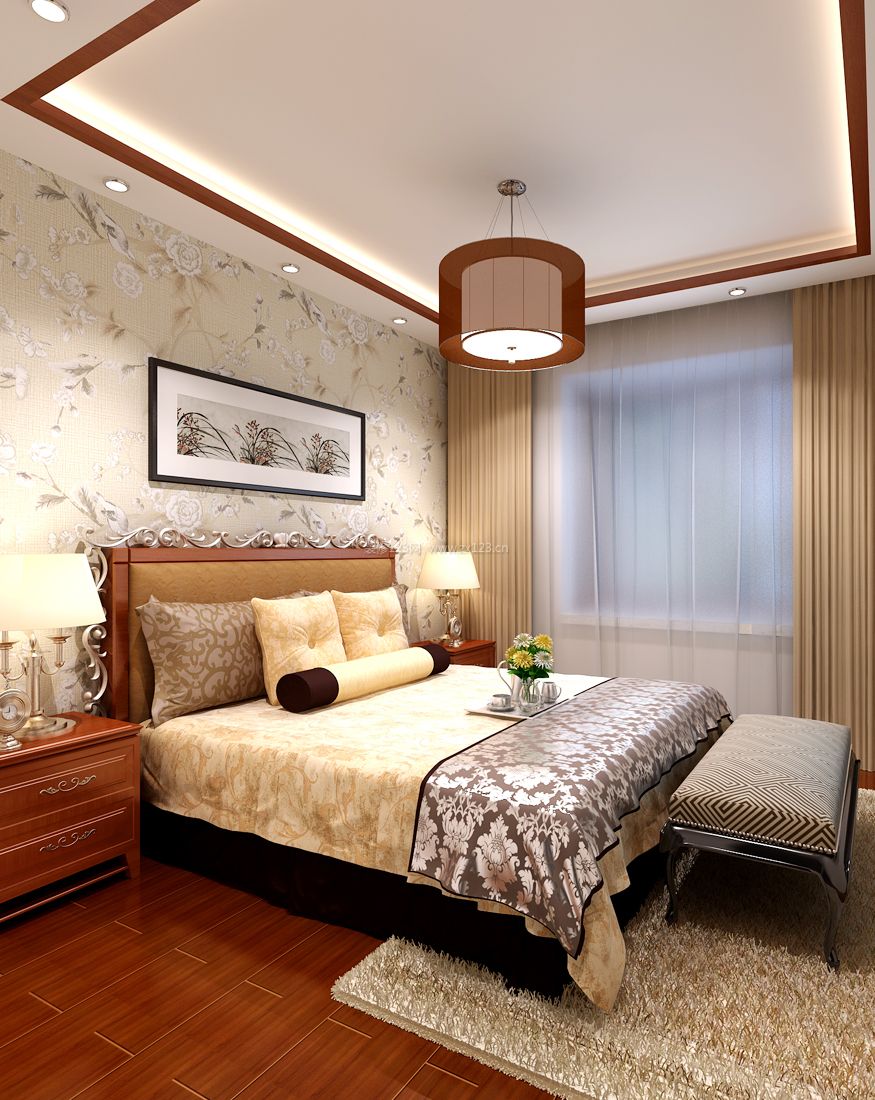 中式简约风格小房间卧室布置装修效果图片