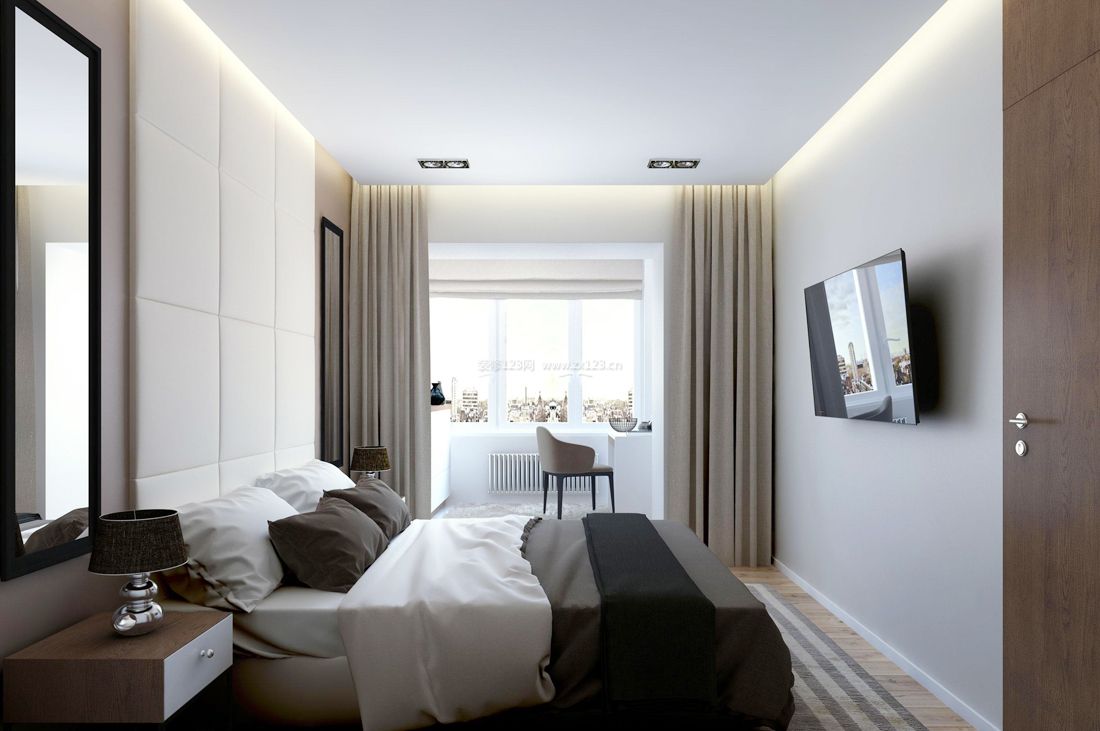 2020小房间卧室布置布艺窗帘装修效果图片