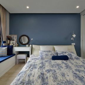 美式卧室背景墙 深蓝色墙面装修效果图片