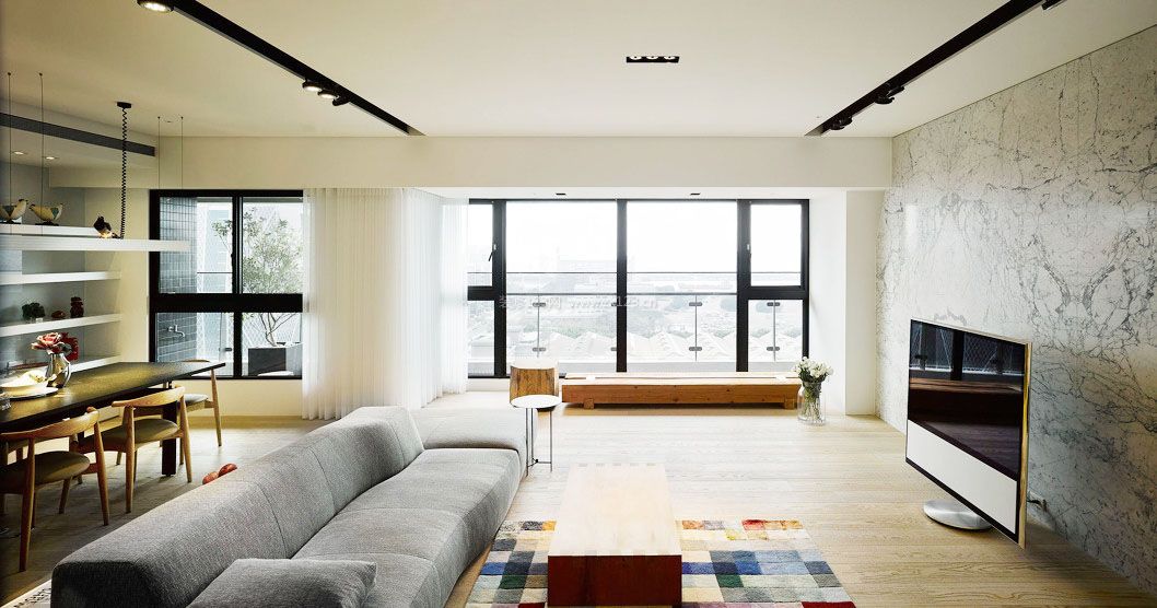 现代简约混搭风格长方形客厅装修效果图片