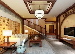 中式田园风格图片 跃层客厅装修效果图
