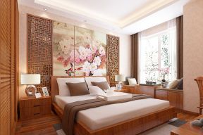 中式田园风格卧室图 床头背景墙效果图