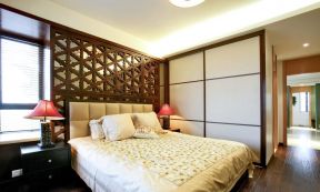中式田园风格卧室图 床头背景墙设计效果图