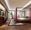 现代中式别墅卧室四柱床装修效果图片