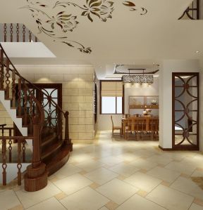 现代中式别墅 楼梯设计装修效果图片