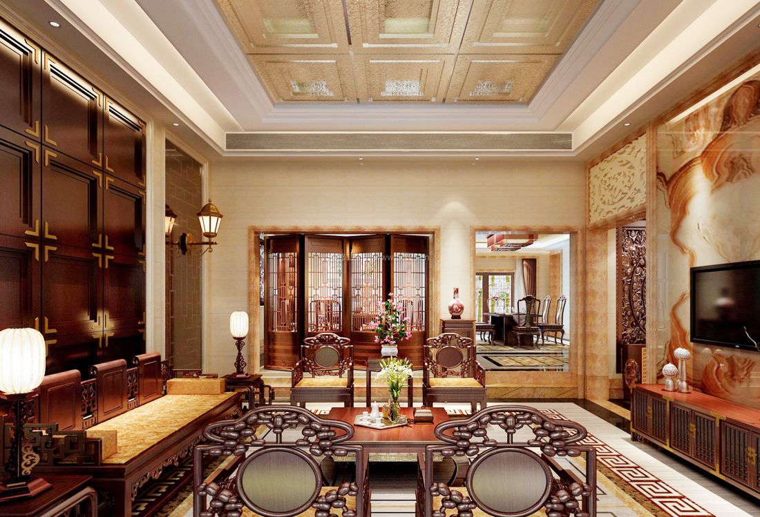 中式风格豪华家装别墅客厅装修效果图片