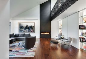 现代风格别墅客厅 深棕色木地板装修效果图片