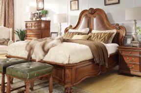 美式家居卧室 双人床装修效果图片
