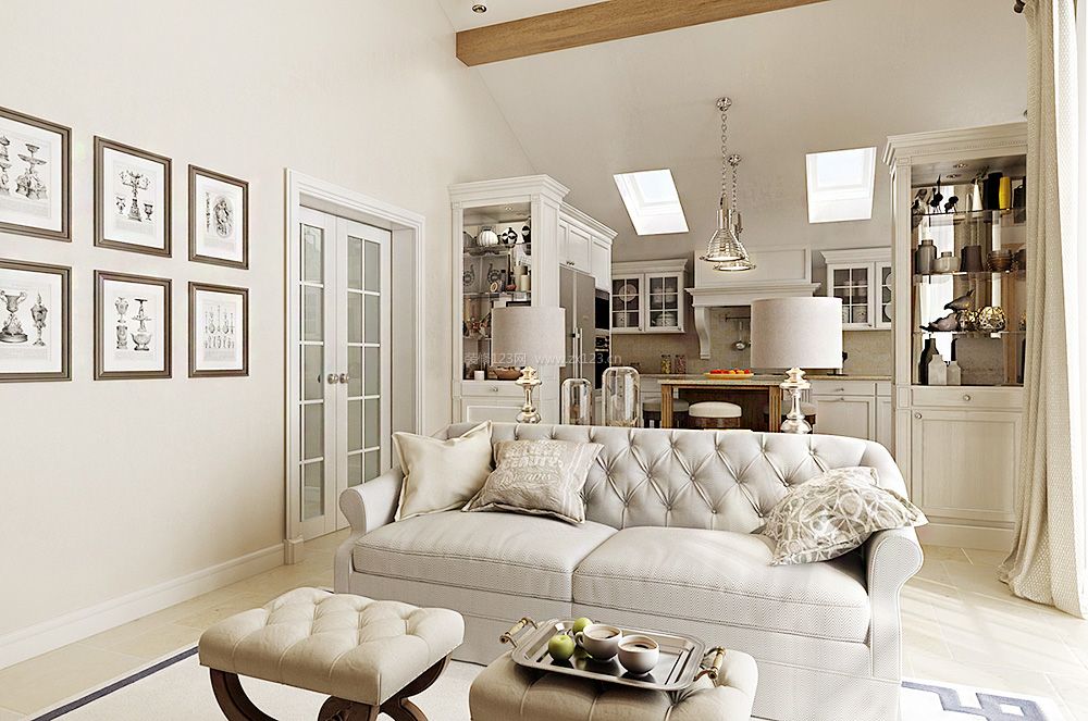 现代简欧风格客厅布艺沙发摆放装修效果图片