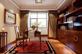 简约中式家装书房设计布艺窗帘装修效果图片案例