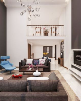现代简约复式客厅沙发装修效果图片案例