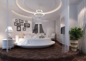 现代风格圆床 卧室床头照片墙效果图