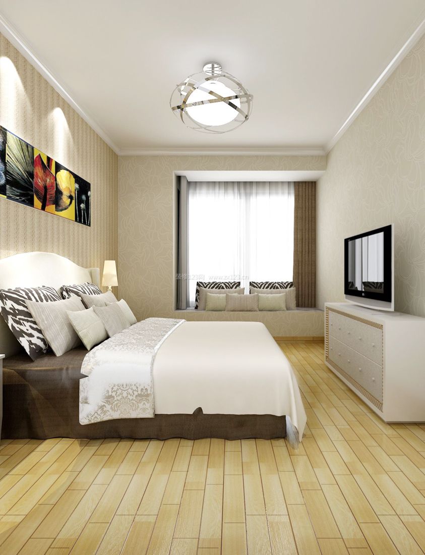 现代家装100平米卧室简约吊灯装修效果图片