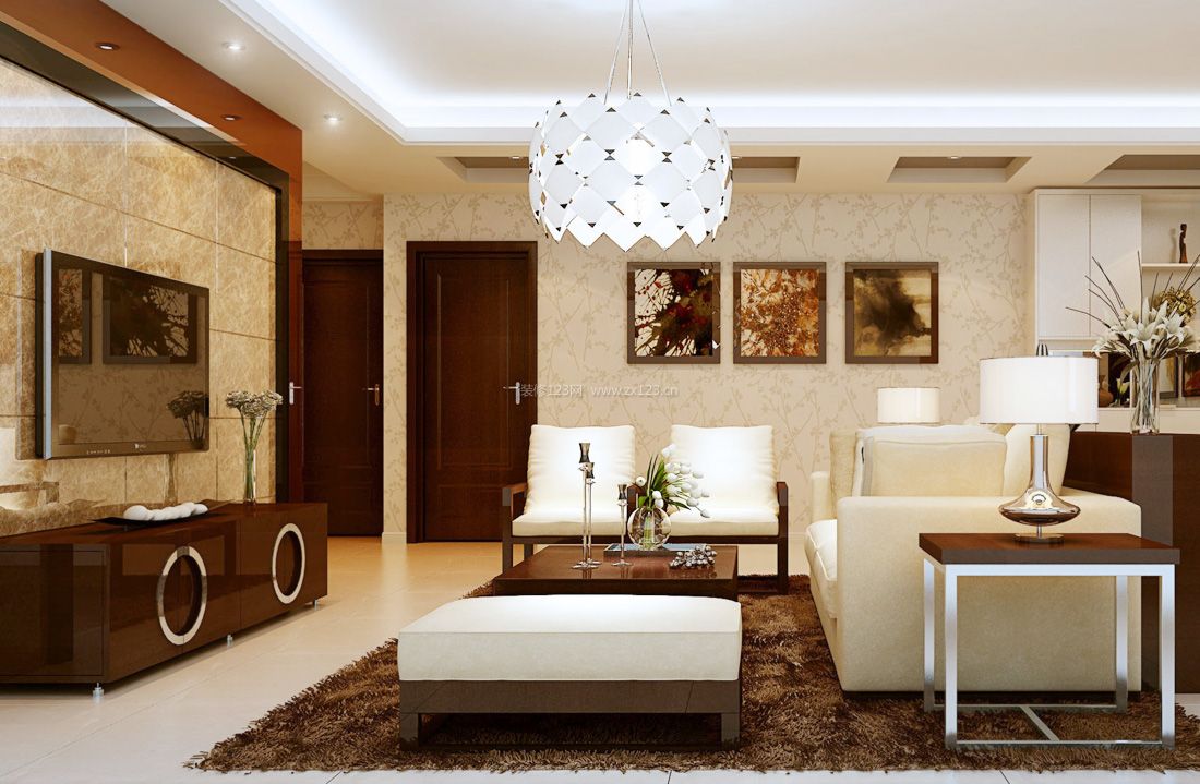 2023现代100平米客厅壁纸装修效果图案例