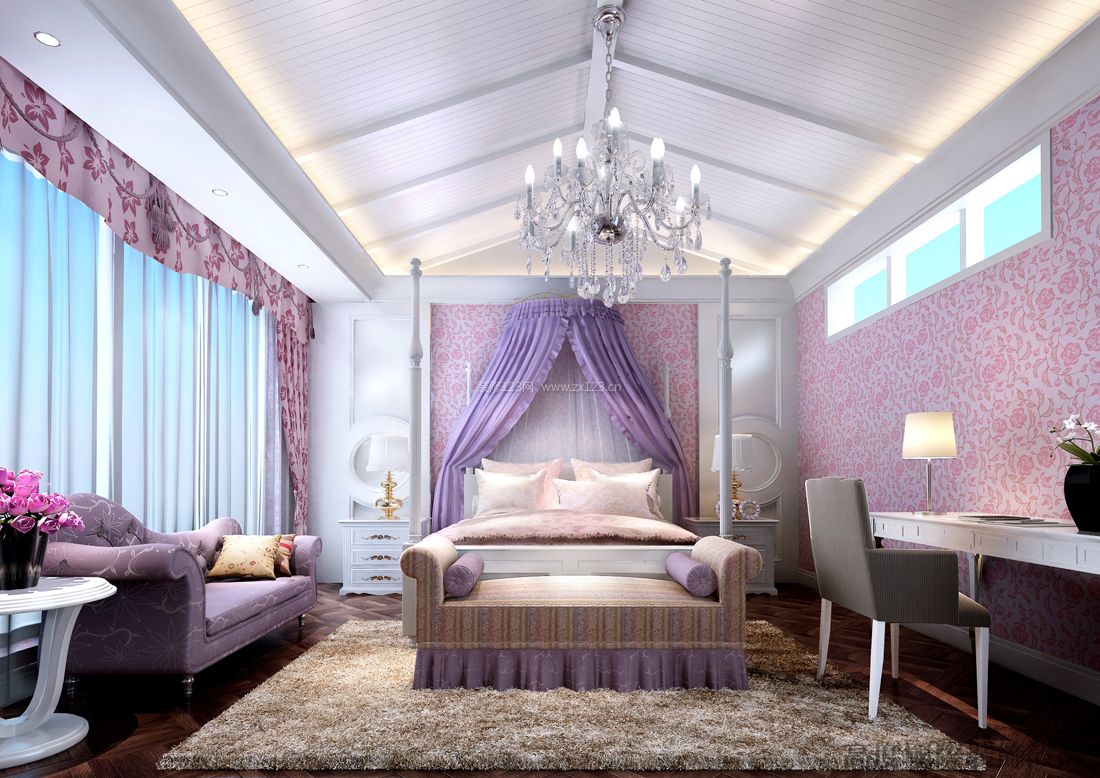 纯欧式别墅女孩卧室装修效果图案例