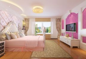 2023纯欧式别墅卧室粉色墙面装修效果图片