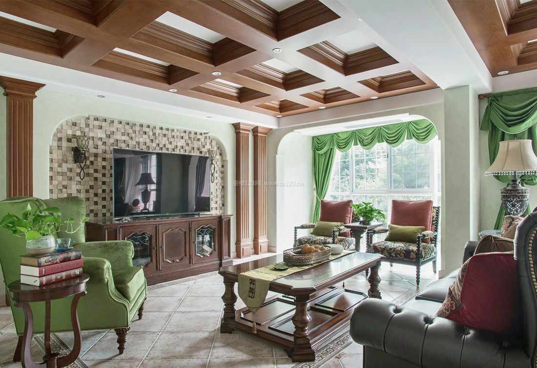 2023美式小户型客厅布艺沙发装修效果图片案例