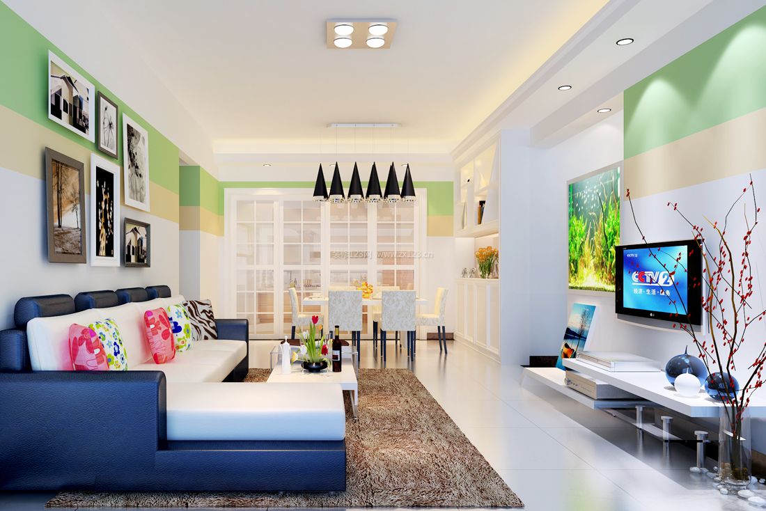 现代小户型简约客厅转角沙发装修效果图片