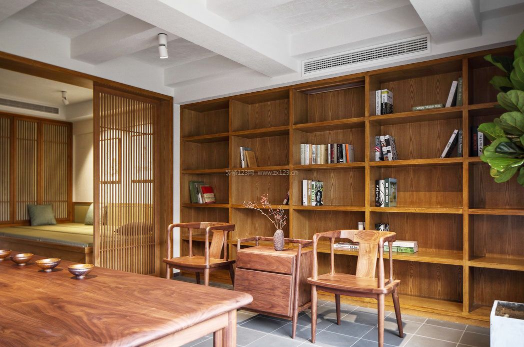 中式家居书房书柜设计效果图