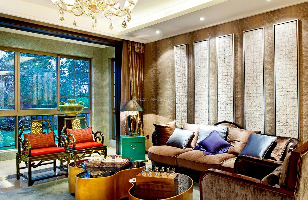 中式家居客厅沙发背景墙装修效果图片欣赏
