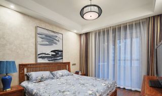 中式家居卧室窗帘装修效果图