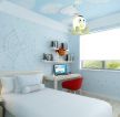 现代简约风格卧室墙面蓝色壁纸装修效果图片