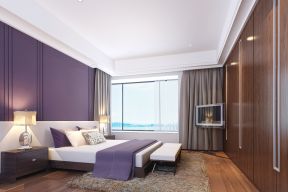 现代家居别墅卧室紫色墙面装修效果图片