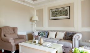 简欧式客厅 纯色壁纸装修效果图片