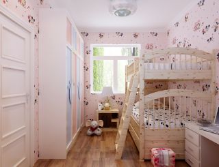 田园儿童房间高低床装修设计实景效果图片