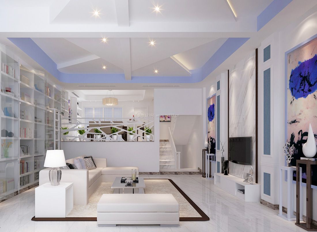 2017现代简约风格客厅白色组合沙发装修效果图片