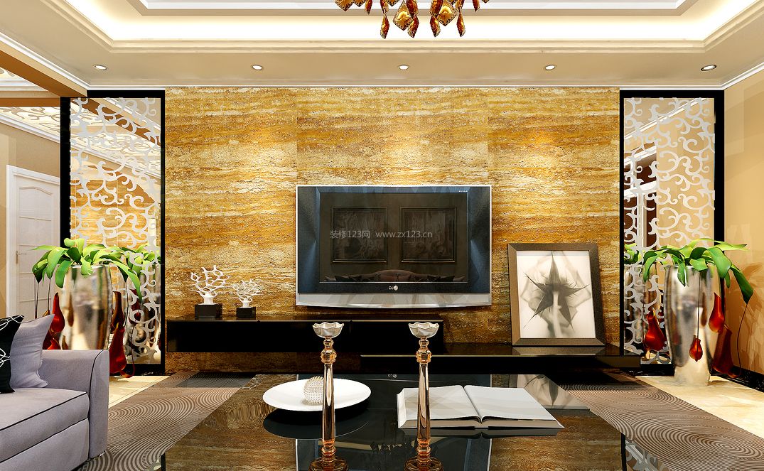 欧式现代风格家庭电视背景墙装修效果图