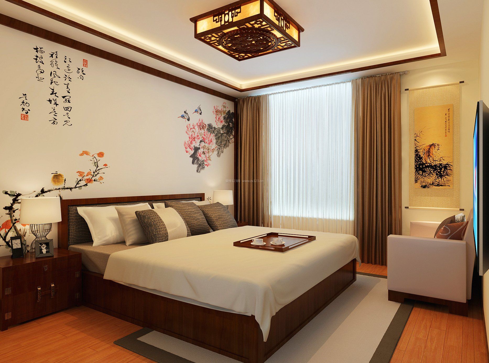 新中式风格50平米卧室设计装修效果图大全