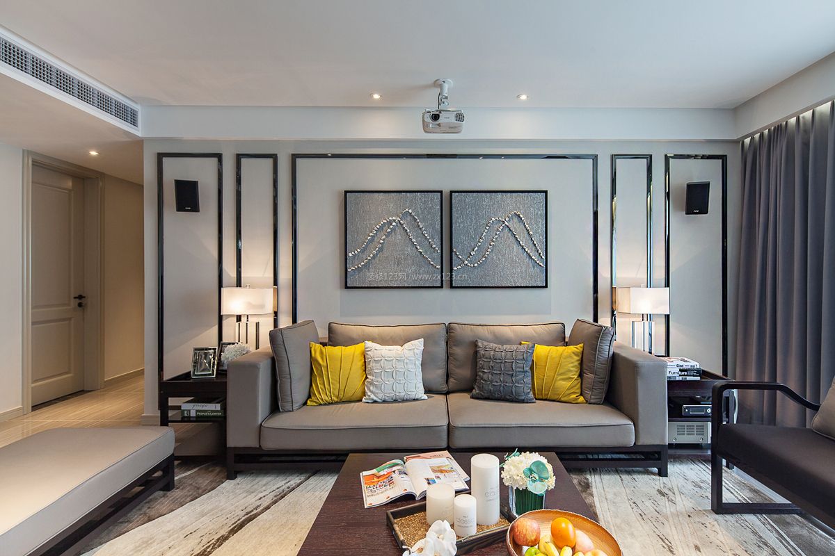 2017现代中式客厅沙发背景墙装修效果图片大全