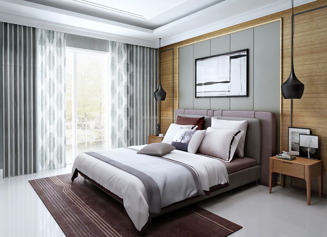 最新现代80平米卧室窗帘装修效果图