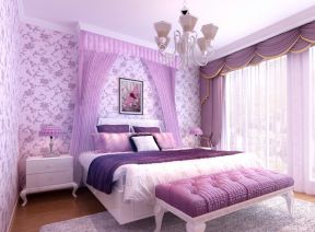 欧式家居卧室紫色窗帘装修设计效果图片