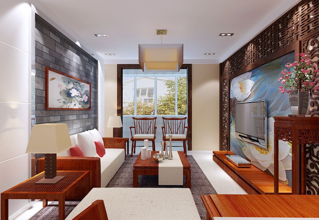 最新中式简约风格小客厅装饰效果图案例