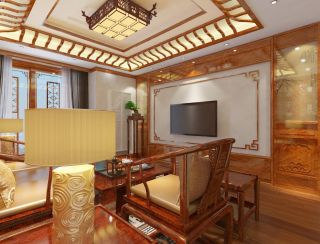 中式田园别墅客厅电视墙设计图片