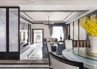 2023中式风格乡村别墅设计客厅窗帘效果图片