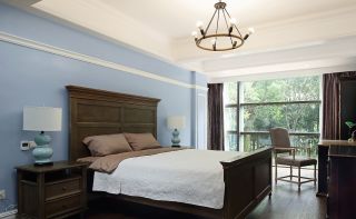 奢华别墅卧室蓝色墙面装修效果图片