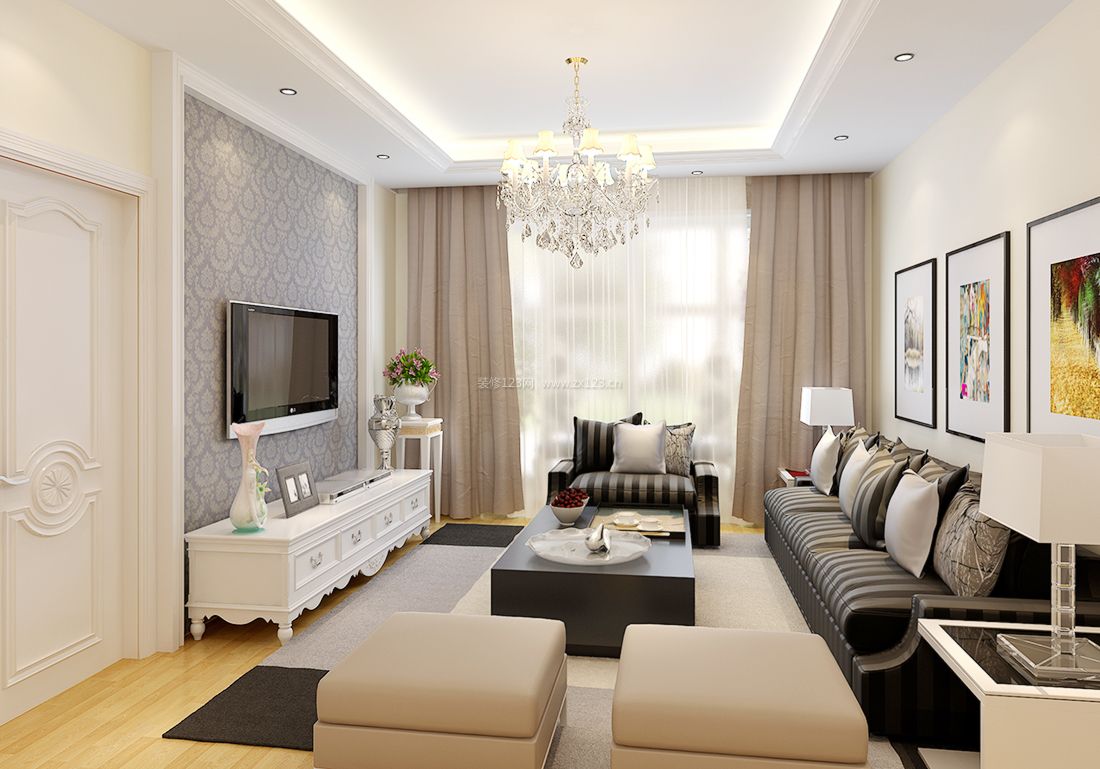 现代欧式15平米客厅多人沙发装修效果图片案例