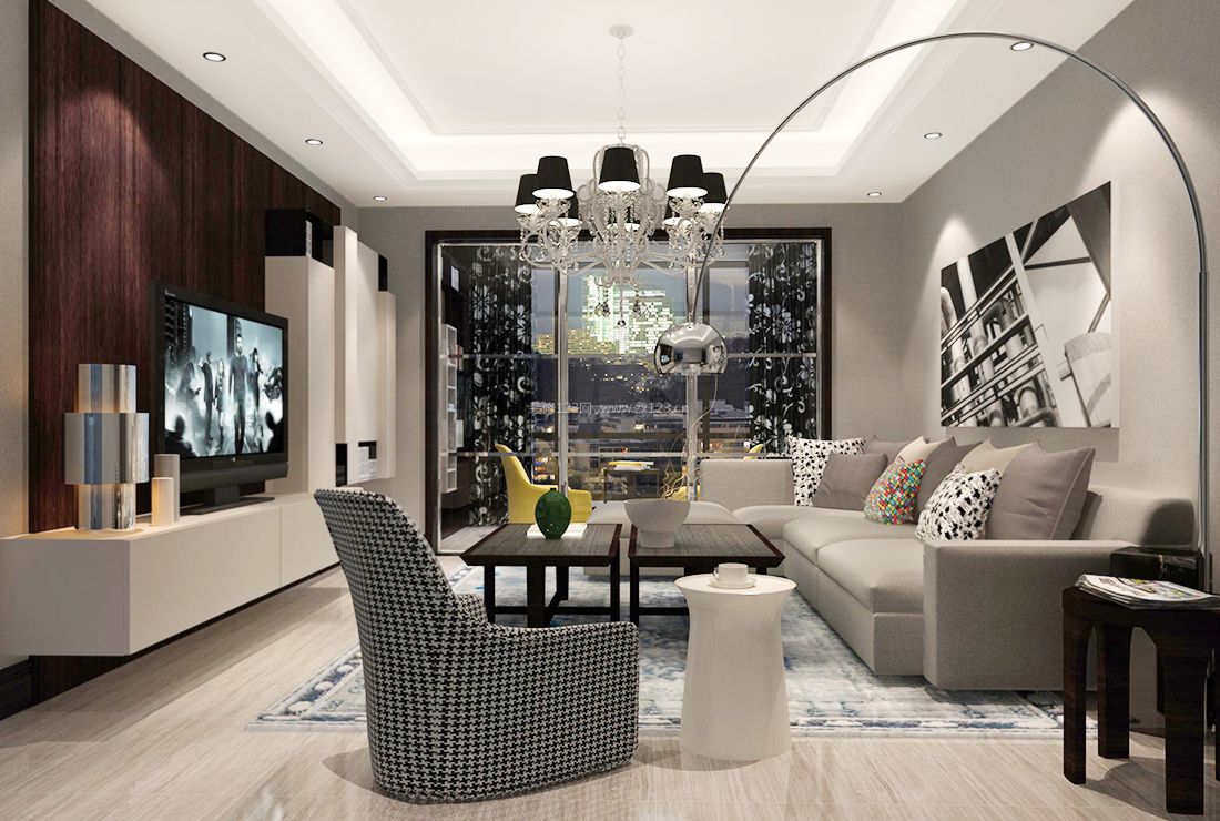 现代时尚风格房子客厅电视墙设计效果图2023