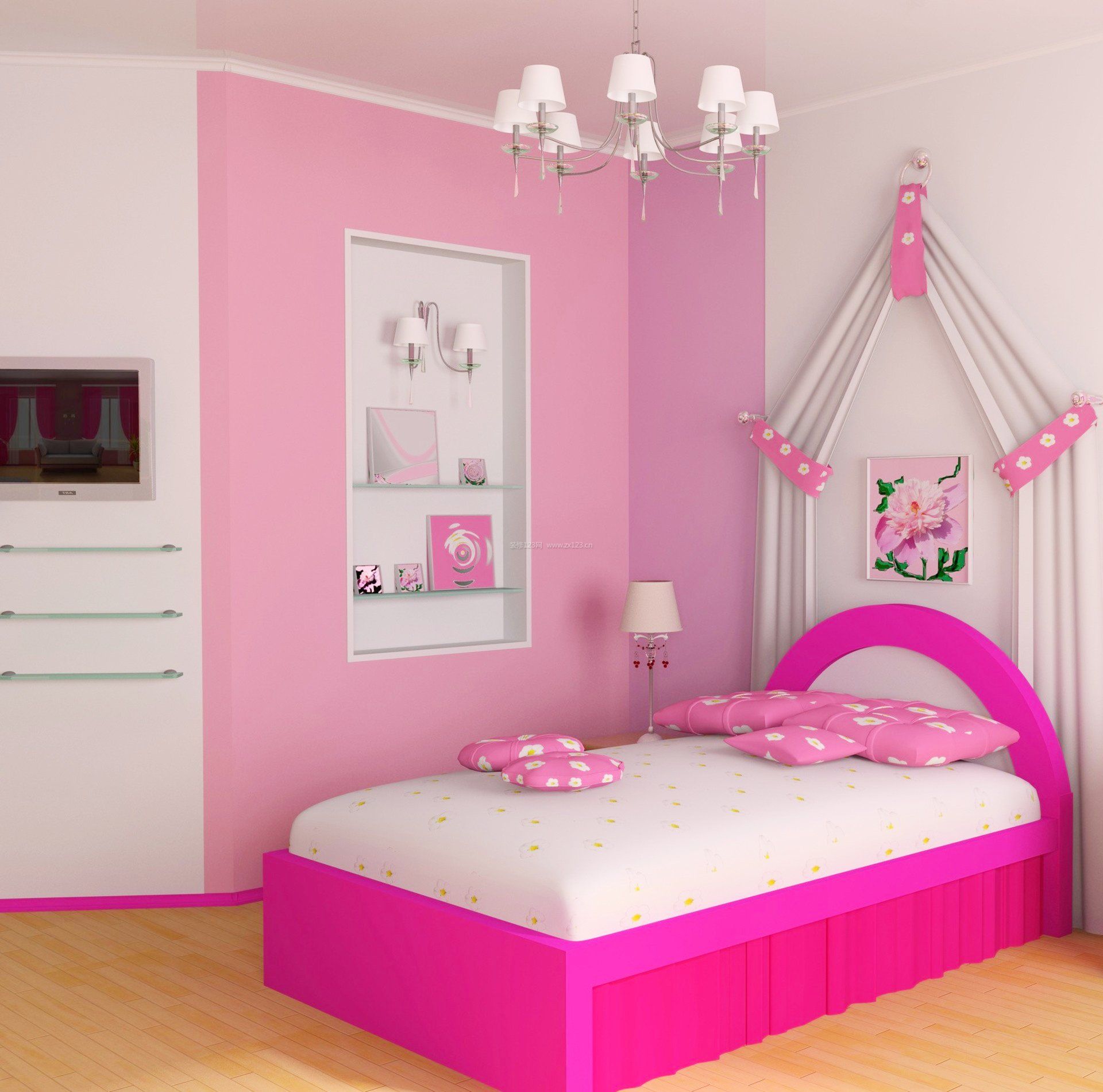 粉色简约美式儿童房间装修_土巴兔装修效果图