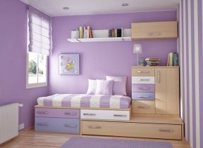 紫色调小女生卧室设计装修效果图