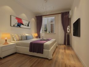 现代卧室紫色窗帘装修效果图片