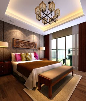 中式家居卧室 床尾凳装修效果图片