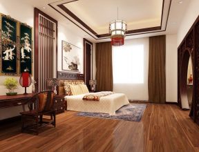 中式家居卧室褐色窗帘装修效果图片