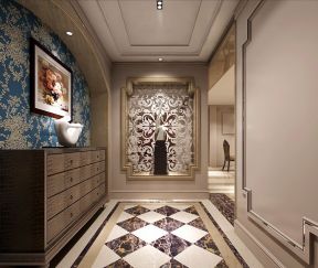 简欧风格别墅设计走廊拼花地砖装修效果图片